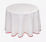 $19 60" Round Tissus-Toselli Red Allover Floral Calissons Buds on White Plain Cotton Tablecloth – Bright Red & White and Made in France