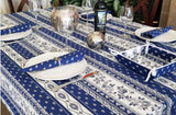 Marat Avignon Blue on White Filigree Banner Coated Cotton Tablecloth 60" x 80"