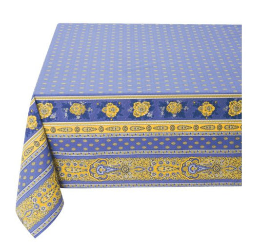$79 60" Sq 2-4 Place 6-Pcs Ensemble Set of 1-Bastide Lavender and Yellow Plain Cotton Tablecloth +4 Matching Napkins +1 Tidy Fabric Bread Basket - Dine in French Provence Lavender Style!