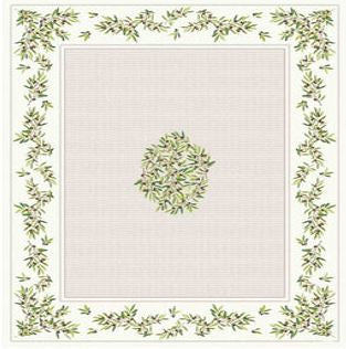 $19 60” Sq Olives on Grey Seats 2 or 4-6 Tissus Toselli Nyons Olives on 4-Side Border pattern of Olives Branches Theme on Grey PLain Cotton Tablecloth - Use a 30 to 40 inch round or square table for 2 to 4 Place Seating or use a Slip-Leaf or Drop-Leaves R