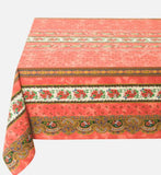 $139 60" x 120" MARAT Tradition Red Green Yellow Filigree on Orange Rust Banner Coated Cotton Tablecloth