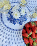 $69 70” Rd Blue Floral Buds White Plain Cotton Tablecloth Seats 2-6