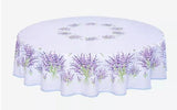$129 70" Rd 2-6 Place 8-Pcs Ensemble Set Includes 1-Bonnieux Lavender Purple Green on White Filigree Plain Cotton Tablecloth +6 Matching Napkins +1 Tidy Fabric Bread Basket - Newest Design in Lavender Floral Dining!