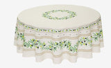 $139 70" Rd 2-6 Place 8-Pcs Ensemble Set Includes 1-Ramatuelle Olives on White Wipeable Coated Cotton Tablecloth +6 Matching Napkins +1 Tidy Fabric Bread Basket - Imagine This Design and Color under a Garden Tree Dining Terrace!