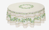 $129 70" Rd 2-6 Place 8-Pcs Ensemble Set Includes 1-Ramatuelle Olives on White Plain Cotton Tablecloth +6 Matching Napkins +1 Tidy Fabric Bread Basket - Imagine This Design and Color under a Garden Tree Dining Terrace!