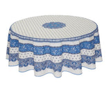 $69 70" Round MARAT Tradition Blue Filigree on White Plain Cotton Tablecloth - For 2-6 Person Seating