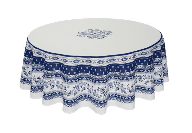 $109 70" Rd 2-6 Place 8-Pcs Ensemble Set Includes 1-Avignon Blue on White Plain Cotton Tablecloth +6 Matching Napkins +1 Tidy Fabric Bread Basket - The Standard for Provence Outdoor Dining Tabletops!