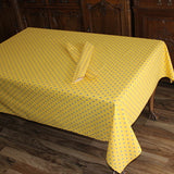 $45 60” Square MARAT Avignon Blue Floral Buds on Yellow Coated Cotton Tablecloth – Use on a 30 to 40 inch round or square table for 2 to 4 Place Seating or use a Slip-Leaf or Drop-Leaves Rectangular Table that comfortably seats 4 to 6 persons!