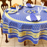 $149 70" Rd 2-6 Place 8-Pcs Ensemble Set Includes 1-Bastide Lavender and Yellow Wipeable Coated Cotton Tablecloth +6 Matching Napkins +1 Tidy Fabric Bread Basket - Truly the Hallmark of Provence Dining Tabletop Decor!
