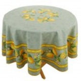 $69 70" Rd Lemons & Leaves on Green Plain Cotton Tablecloth Seats 2-6