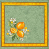 $5.50 Tissus Toselli Citron Lemons with Leaves on Green Design Yellow-Bordered 18" x 18" Napkins in Plain Cotton – Lively Mediterranean Ambiance for Your Table!