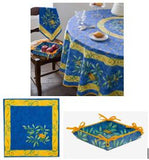 $129 70" Rd 2-6 Place 8-Pcs Ensemble Set Includes 1-Cigale Locusts on Blue Plain Cotton Tablecloth +6 Matching Napkins +1 Tidy Fabric Bread Basket - Enjoy the Tabletop Theme of Provence Singing Locusts!