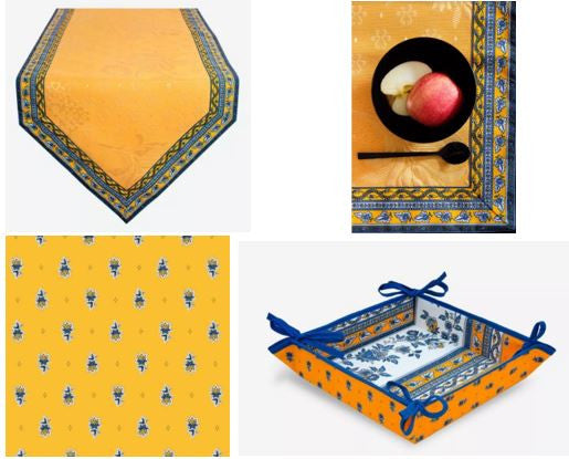 $570 4-20 Place 48-Piece Sunny Yellow French Provence Dining Room or Outdoor Table Runner Ensemble Set for 6-20 Ft Tables