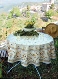 $79 70" Round Tissus-Toselli Moustiers Blue Birds on White Stain-Proof Cotton Tablecloth - Display Provence's most Famous Historical Village's Motiff!