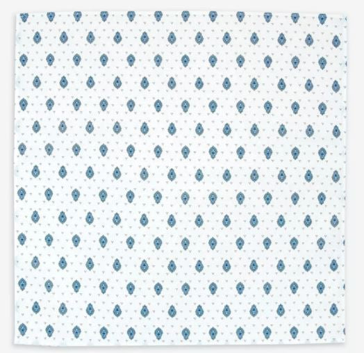 $25 Bastide 62" x 20" Blue Table Runner Blue Cadre Border with Allover Blue Calissons on White Center Panel
