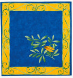 $65 60" Sq 2-4 Place 6-Pcs Ensemble Set of 1-Cigale Locusts on Blue Plain Cotton Tablecloth +4 Matching Napkins +1 Tidy Fabric Bread Basket | This Design Features Provence Singing Locusts Ambiance for Night Time Dining!