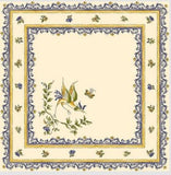 $79 70" Round Tissus-Toselli Moustiers Blue Birds on White Stain-Proof Cotton Tablecloth - Display Provence's most Famous Historical Village's Motiff!