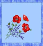 $139 70" Rd 2-6 Place 8-Pcs Ensemble Set Includes 1-Red Poppies on Light Blue Wipeable Coated Cotton Tablecloth +6 Matching Napkins +1 Tidy Fabric Bread Basket - Enjoy the Best in Blue Sky Garden Dining!