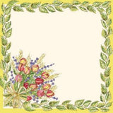 $129 70" Rd 2-6 Place 8-Pcs Ensemble Set Includes 1-Bonnieux Lavender Purple Green on Yellow Filigree Plain Cotton Tablecloth +6 Matching Napkins +1 Tidy Fabric Bread Basket - Newest Design in Lavender Floral Dining!