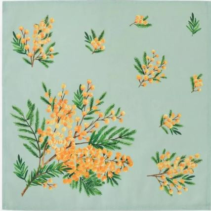 $49 70" Round Tissus Toselli Mimosa Yellow Small Flowers on Green Plain Cotton Tablecloth For 2-6 Person Seating...