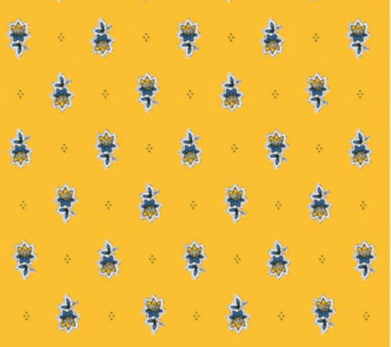 $55 60" Rd Blue on Yellow Floralr Tablecloth 2-4 Place 6-Pcs Ensemble Set of 1-Avignon Blue Filigree Banner on Yellow Plain Cotton Tablecloth +4 Matching Napkins +1 Tidy Fabric Bread Basket - - Embrace & Enjoy French Bistro S