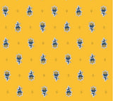 $45 60" Sq Blue Yellow Tablecloth Seats 2-4 With Stripe Filigree Floral Banner Stain-Proof Cotton Tablecloth - Use on a 30 to 45 inch square table for 2 to 4 Place Seating or use a Slip-Leaf Expansion-Length Rectangular Table that seats 4 to 6!