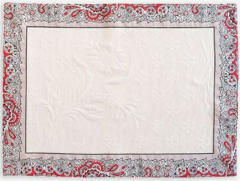 $15 MARAT Bastide 19" x 14" Grey & Red Filigree Border Placemat with White Delft Center