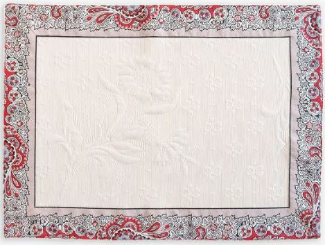 $15 MARAT Bastide 19" x 14" Grey & Red Filigree Border Placemat with White Delft Center