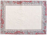 $15 MARAT Bastide 19" x 14" Grey & Red Filigree Border Placemat with White Delft Center