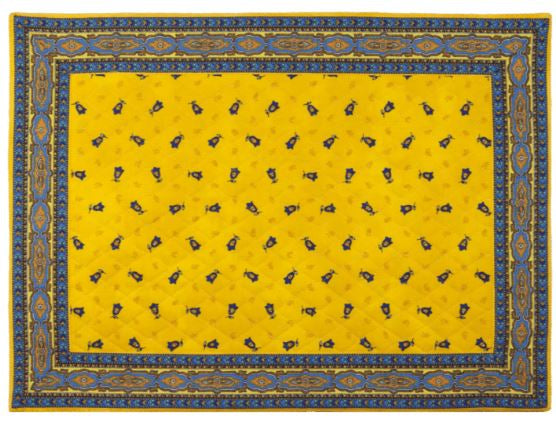 $5.50 MARAT Tradition Allover Blue Calissons on Yellow 18" x 18" Plain Cotton Napkins for Matching Ensemble Sets – Dress Your Table in Provence Sky-Blue & Yellow-Sunshine!