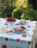 $45 60" Sq Poppies & Lavender on White Coated Cotton Tablecloth - Use on a 30 to 45 inch square table for 2 to 4 Place Seating or use a Slip-Leaf Expansion-Length Rectangular Table that seats 4 to 6!
