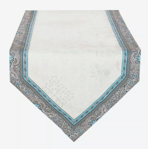 $5.50 MARAT Bastide 18" x 18" Allover Turquoise & Grey Calissons on White Plain Cotton Napkins for Matching Ensemble Sets – Elevate Your Table with a Turquoise & White Provençal Motif!