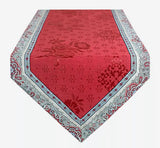 $35 Bastide 60" x 20" Table Runner with Red & Grey Cadre Border and V-End with Delft Jacquard Red Center Panel