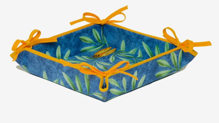 $139 70" Rd 2-6 Place 8-Pcs Ensemble Set Includes 1-Cigale Locusts on Blue Wipeable Coated Cotton Tablecloth +6 Matching Napkins +1 Tidy Fabric Bread Basket - Enjoy the Tabletop Theme of Provence Singing Locusts!