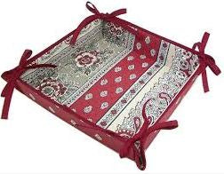 $69 70" Round MARAT Bastide Burgundy Red & Gray on White Plain Cotton Tablecloth For 2-6 Person Seating