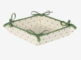 $15 Tissus Toselli 8" x 8" Green Calissons Buds on White TIDY Fabric Bread Basket in Coated Cotton – Display French Green Floral Buds on Your tabletop!