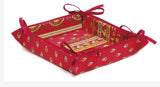 $15 MARAT Avignon 8" x 8" Red & Yellow TIDY Fabric Bread Basket in Coated Cotton - Add a French Farmhouse Cotton Bread Basket to Your Table!