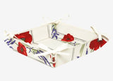 $139 70" Rd 2-6 Place 8-Pcs Ensemble Set Includes 1-Red Poppies & Lavender on Bright White Wipeable Coated Cotton Tablecloth +6 Matching Napkins +1 Tidy Fabric Bread Basket - This is the Most Striking Floral Tablecloth Sold on Our Website!