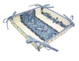 $139 70" Rd 2-6 Place 8-Pcs Ensemble Set Includes 1-TRadition Blue Filigree on White Wipeable Coated Cotton Tablecloth +6 Matching Napkins +1 Tidy Fabric Bread Basket - A Blue Sky Theme Dining Tabletop!