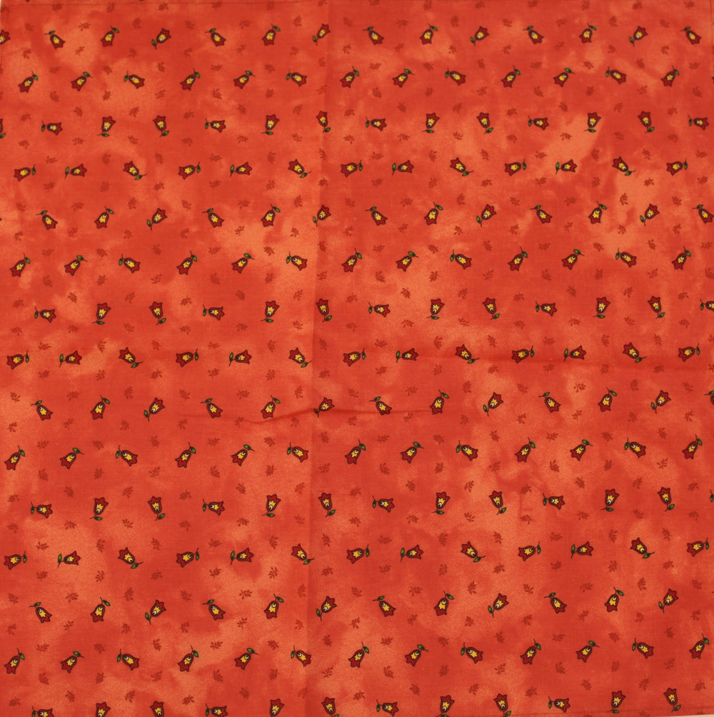 $30 60" Sq Yellow Floral Calissons Buds on Rust-Orange Plain Cotton Tablecloth Seats 2-6 - Use a 30 to 40 inch round or square table for 2 to 4 Place Seating or use a Slip-Leaf or Drop-Leaves Rectangular Table that comfortably seats 4 to 6 persons!