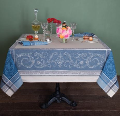 $95 64" Sq 2-4 Place 8-Pcs Ensemble Set of 1-Plain Cotton Tablecloth +4 Matching Napkins +1 Tidy Fabric Bread Basket -– Embrace the Regal Parisian Chateaux Look!