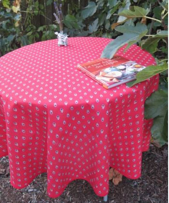 $19 60” Rd Grey Calissons on Red Plain Cotton Tablecloth Seats 2-4 - A Perfect Color for a Red Wines Lunch or Dinner!
