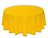 $49 70" Round Tissus-Toselli Blue Allover Floral Calissons Buds on Yellow Plain Cotton Tablecloth – Set Your Tabletop with a Sunny Blue Sky Theme!
