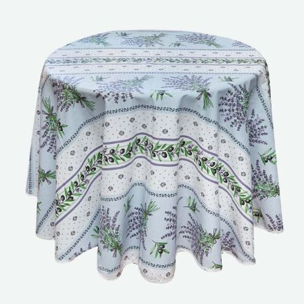 $85 60" Rd Lavender Tablecloth 2-4 Place 6-Pcs Ensemble Set of 1-Lavender Flowers Theme Plain Cotton Tablecloth +4 Matching Napkins +1 Tidy Fabric Bread Basket – Enjoy a Lauris Lavender Tabletop!