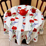 $69 60" Rd 6-Pcs 2-4 Plc Red Poppies on White Ensemble Seats 2-4 | Set  of 1 Coated Cotton Tablecloth, 4 Napkins, 1 Tidy Basket  – Enjoy Red Poppies on White Tabletop!