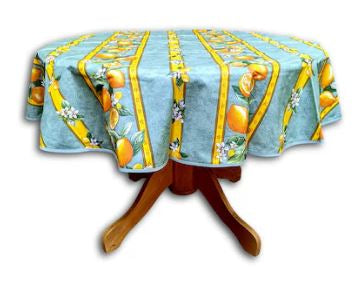 $40 60" Rd Lemons on Green Plain Cotton Tablecloth Seats 2-4