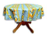 $25 60" Rd Citron Lemons on Green Plain Cotton Tablecloth Seats 2-4