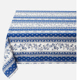 $99 60" Sq 2-4 Place 6-Pcs Ensemble Set of 1-Avignon Blue on White Stain-Proof Coated Cotton Tablecloth +4 Matching Napkins +1 Tidy Fabric Bread Basket - – Enjoy Royal Blue Cafe Dining Tabletop!