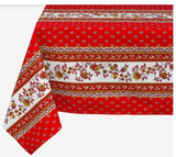 $89 60" Sq 2-4 Place 6-Pcs Ensemble Set of 1-Avignon Red & Yellow Stain-Proof Coated Cotton Tablecloth +4 Matching Napkins +1 Tidy Fabric Bread Basket - – Display French Red Bistro Dining Style!