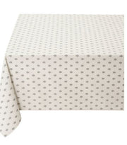 $49-60" Sq 2-4 Place 6-Pcs Ensemble Set of 1-Grey Calissons Buds on White Plain Cotton Tablecloth +4 Matching Napkins +1 Tidy Fabric Bread Basket - – Dine in Parisian Bistro Cafe Turquoise Style!
